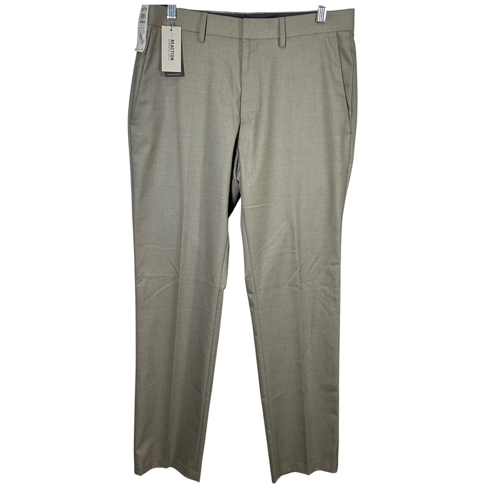 REACTION Kenneth Cole Stretch Slim Fit Dress Pants Khaki Tan Mens 33x32 New